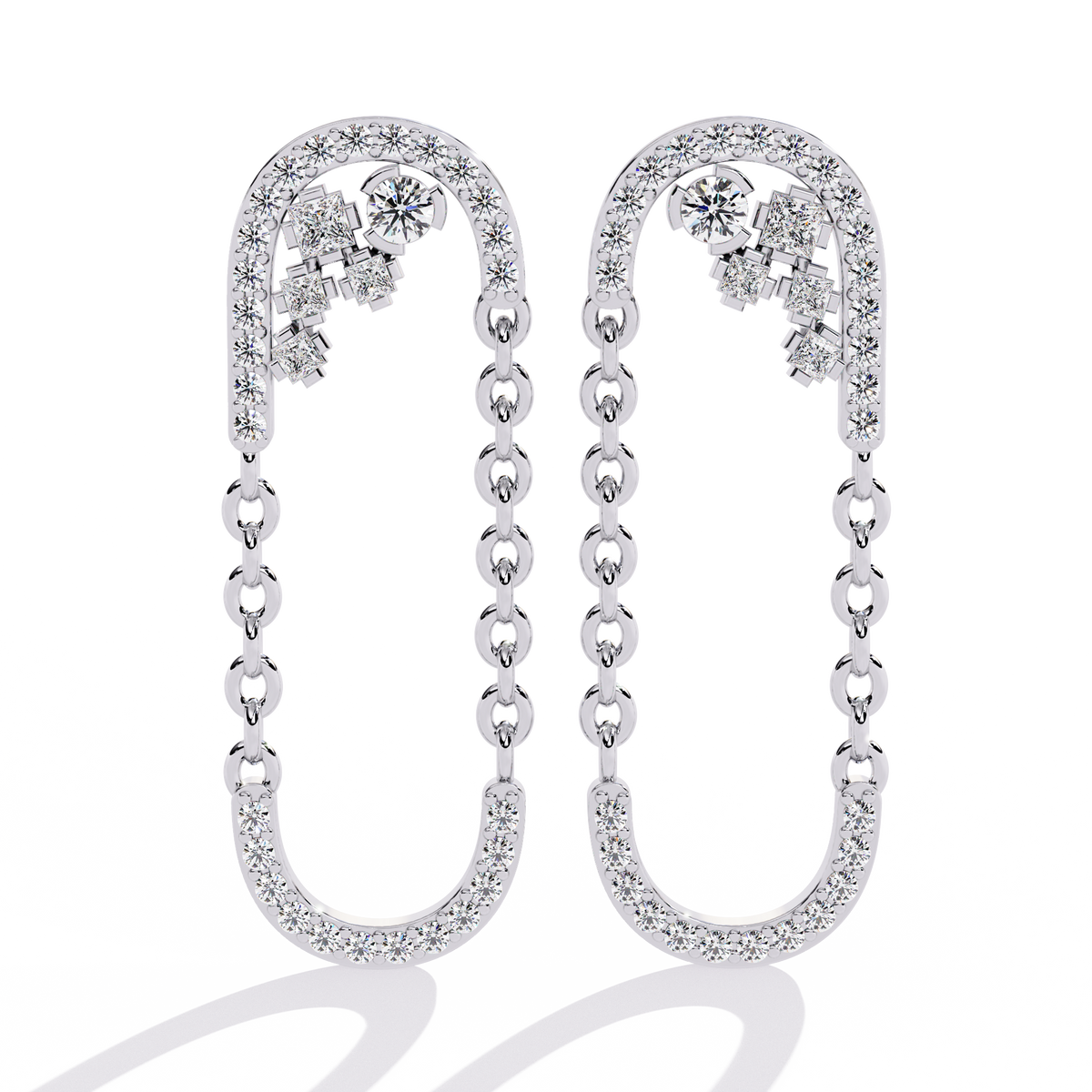 Round And Princess Cut Diamond Antique Floral Chain Dainty Prong Set Timeless Unique Earring Eco Friendly Gift - HIGHCARAT DIAMONDS