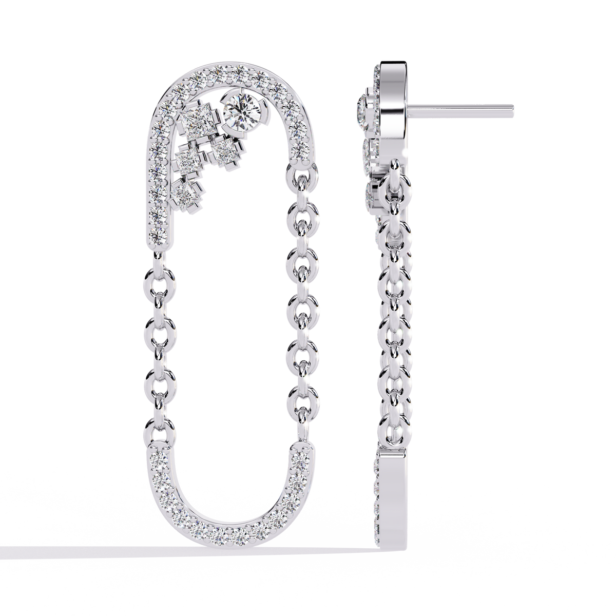 Round And Princess Cut Diamond Antique Floral Chain Dainty Prong Set Timeless Unique Earring Eco Friendly Gift - HIGHCARAT DIAMONDS