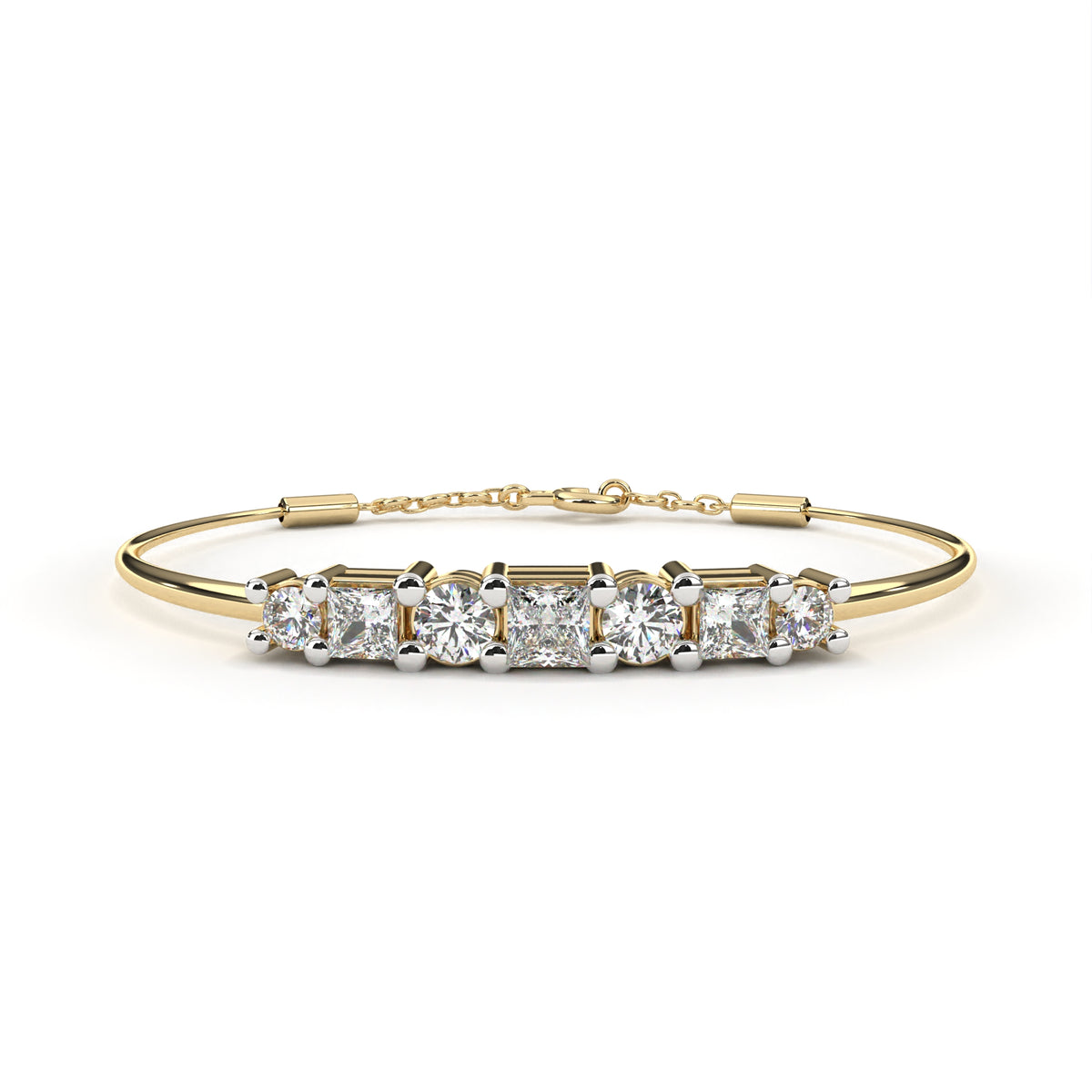 Round And Princess Cut Diamond Dainty Minimalist Perfect Stunning 7 Stone Wedding Bangle Bracelet  Gift For Her - HIGHCARAT DIAMONDS