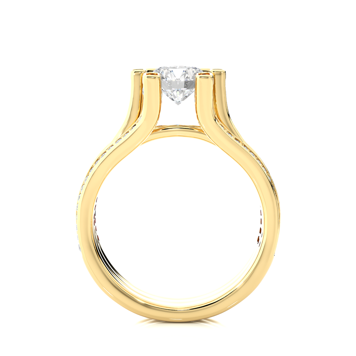Round Brilliant Cut Lab Grown Diamond Ring, 18K Solid Gold Split Shank Ring In Wedding Special For Bridals - HIGHCARAT DIAMONDS