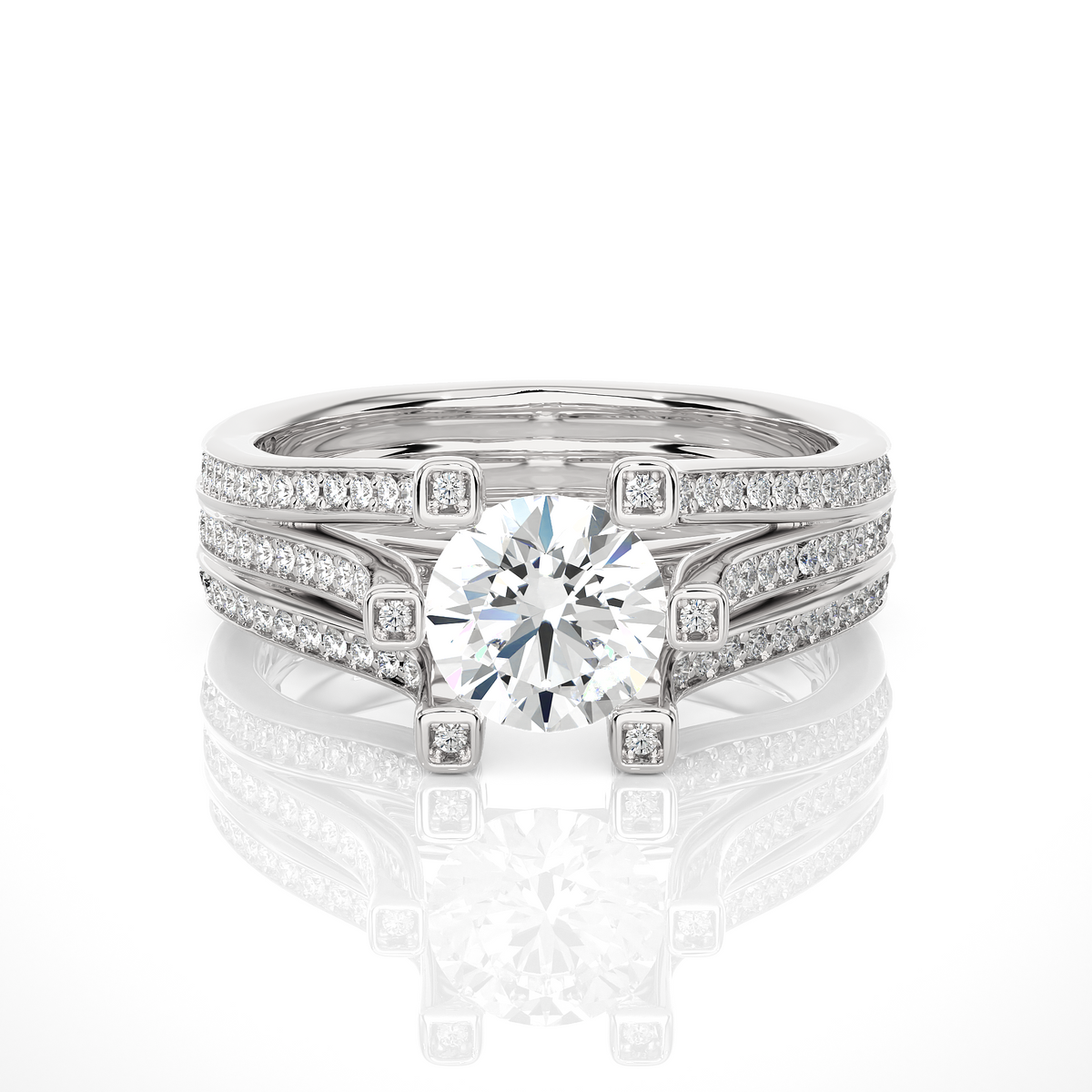 Round Brilliant Cut Lab Grown Diamond Ring, 18K Solid Gold Split Shank Ring In Wedding Special For Bridals - HIGHCARAT DIAMONDS