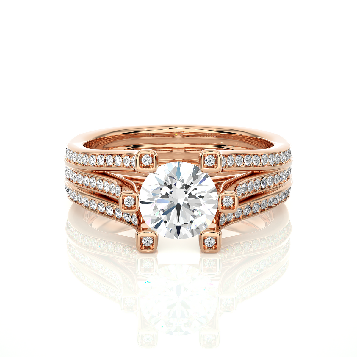 Round Brilliant Cut Lab Grown Diamond Ring, 18K Solid Gold Split Shank Ring In Wedding Special For Bridals - HIGHCARAT DIAMONDS
