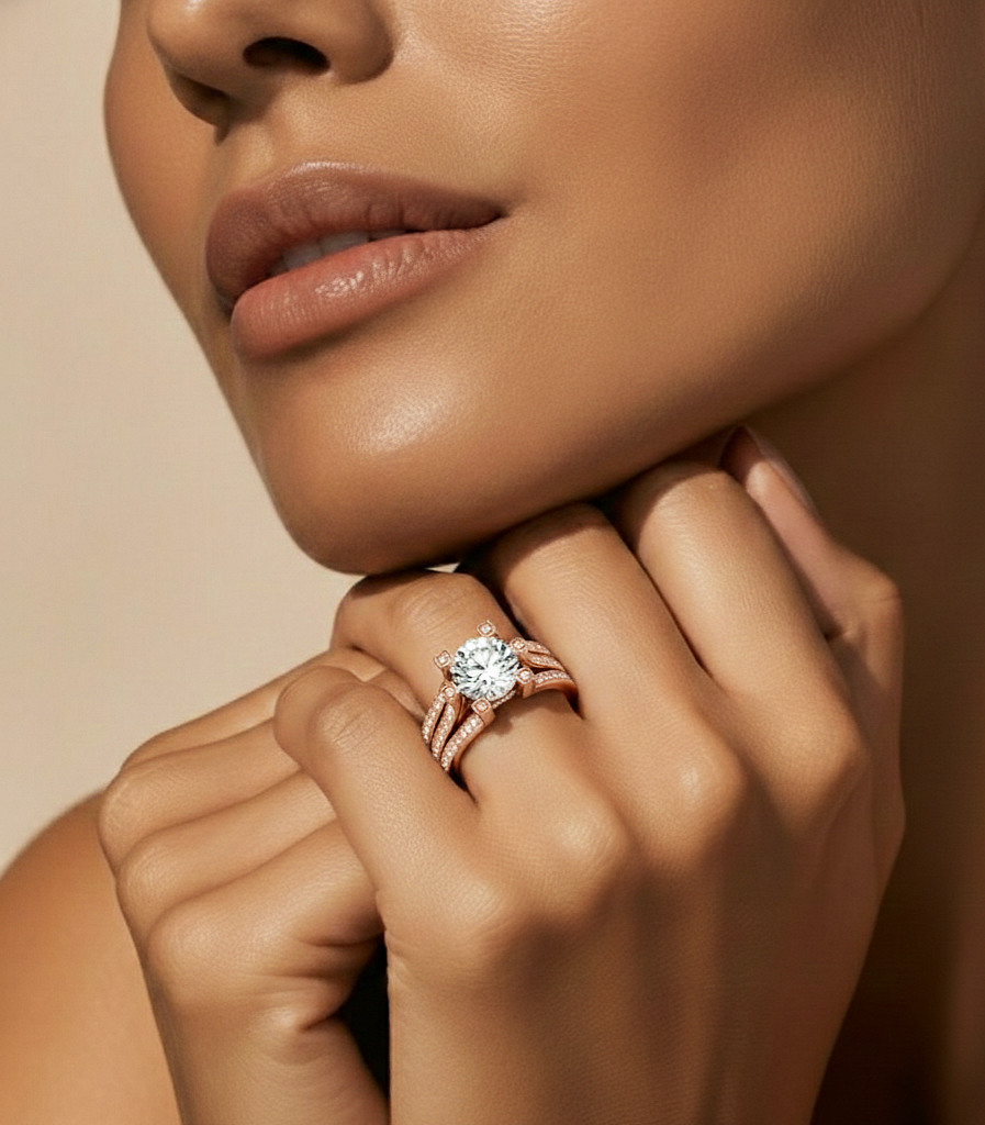Round Brilliant Cut Lab Grown Diamond Ring, 18K Solid Gold Split Shank Ring In Wedding Special For Bridals - HIGHCARAT DIAMONDS #wearthelook