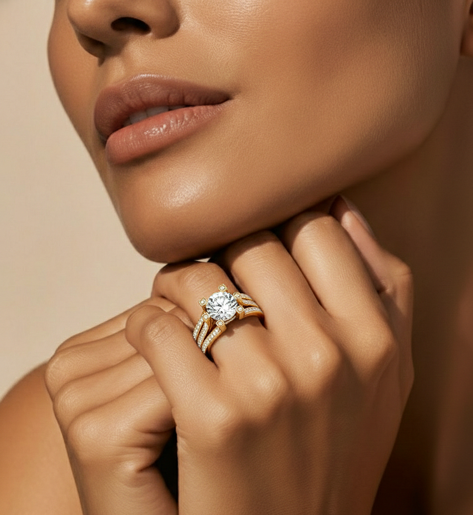 Round Brilliant Cut Lab Grown Diamond Ring, 18K Solid Gold Split Shank Ring In Wedding Special For Bridals - HIGHCARAT DIAMONDS #wearthelook