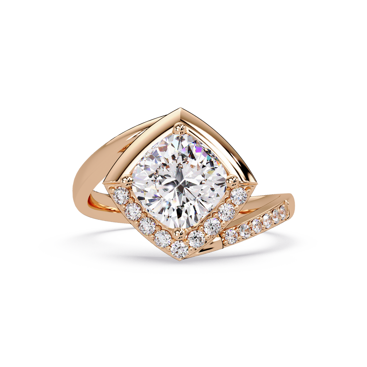 Round Center Cushion Frame Lab Grown Diamond Twist Ring - HIGHCARAT DIAMONDS