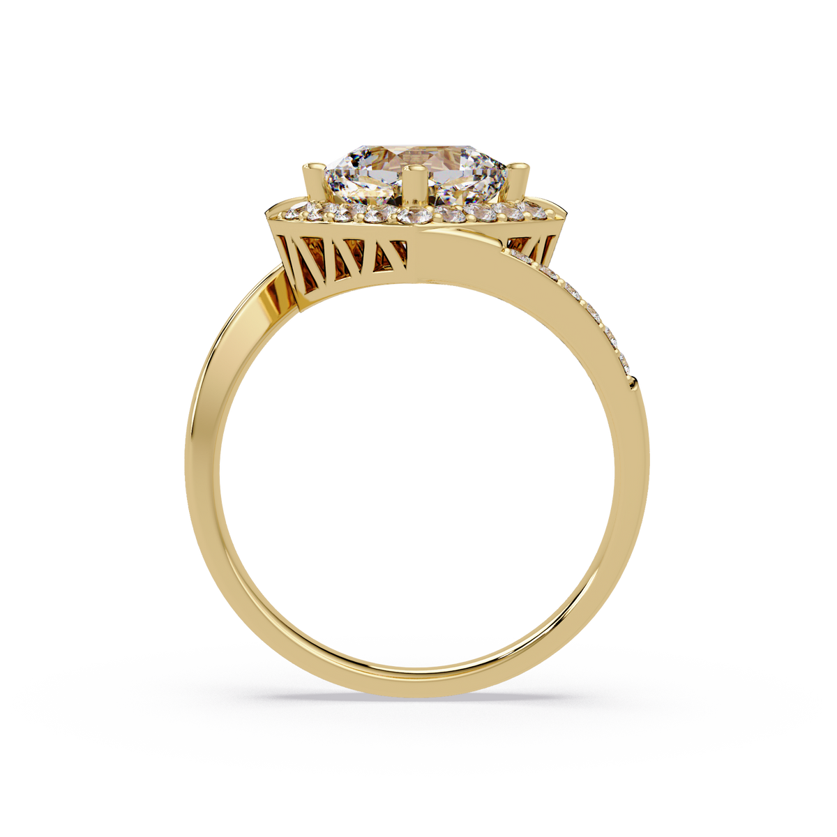 Round Center Cushion Frame Lab Grown Diamond Twist Ring - HIGHCARAT DIAMONDS