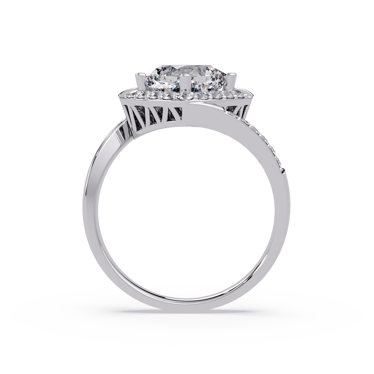 Round Center Cushion Frame Lab Grown Diamond Twist Ring - HIGHCARAT DIAMONDS
