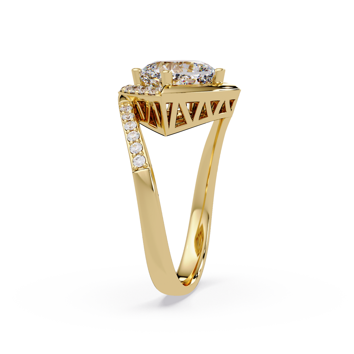 Round Center Cushion Frame Lab Grown Diamond Twist Ring - HIGHCARAT DIAMONDS