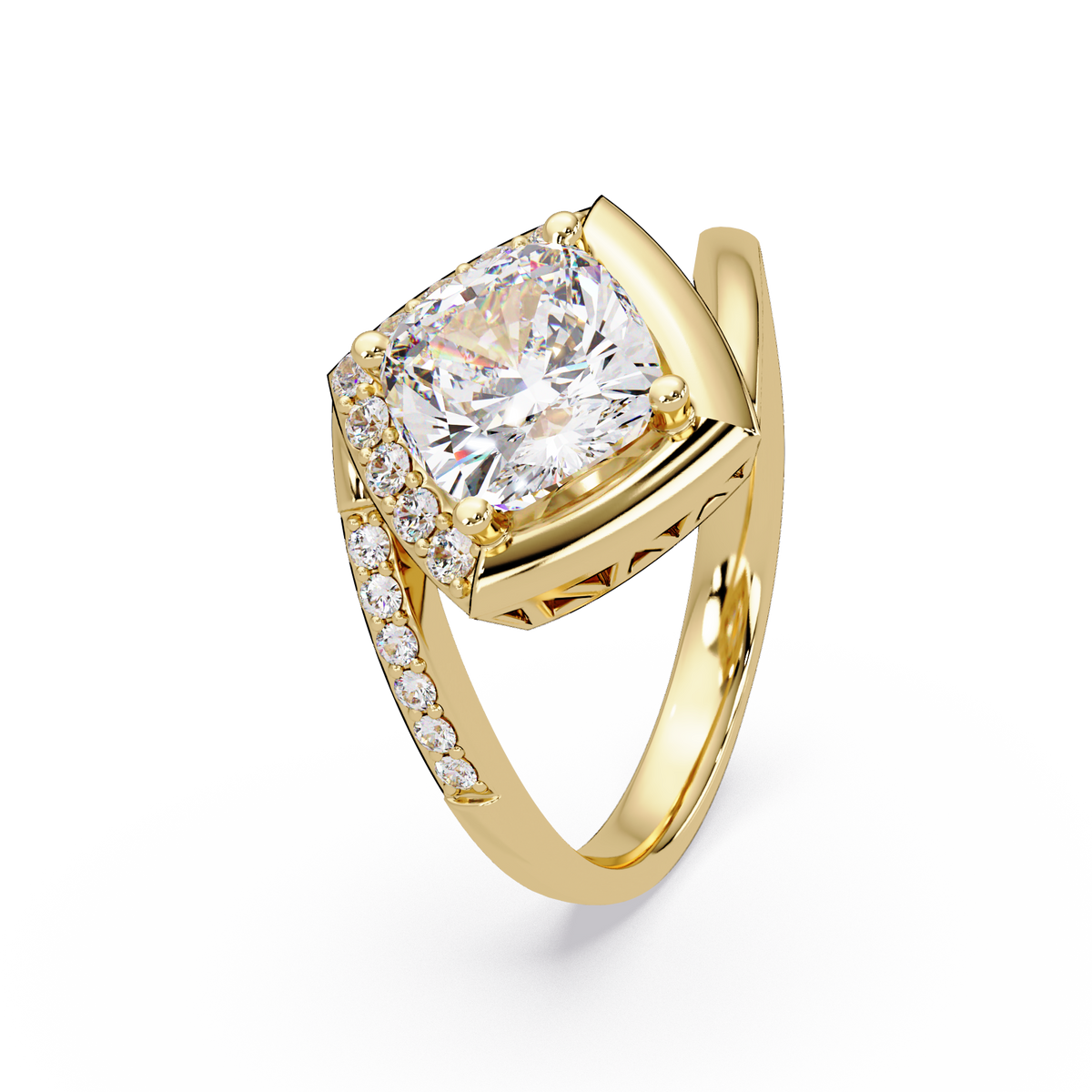 Round Center Cushion Frame Lab Grown Diamond Twist Ring - HIGHCARAT DIAMONDS