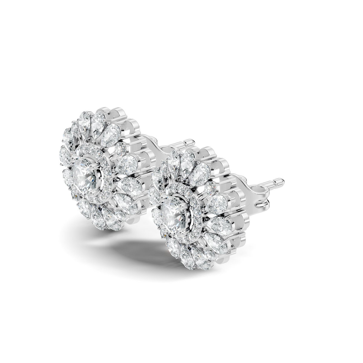 Women's 3.96 Ct Pear & Round Cut  Labgrown  Diamond Stud Earrings In 18K White Gold - HIGHCARAT DIAMONDS