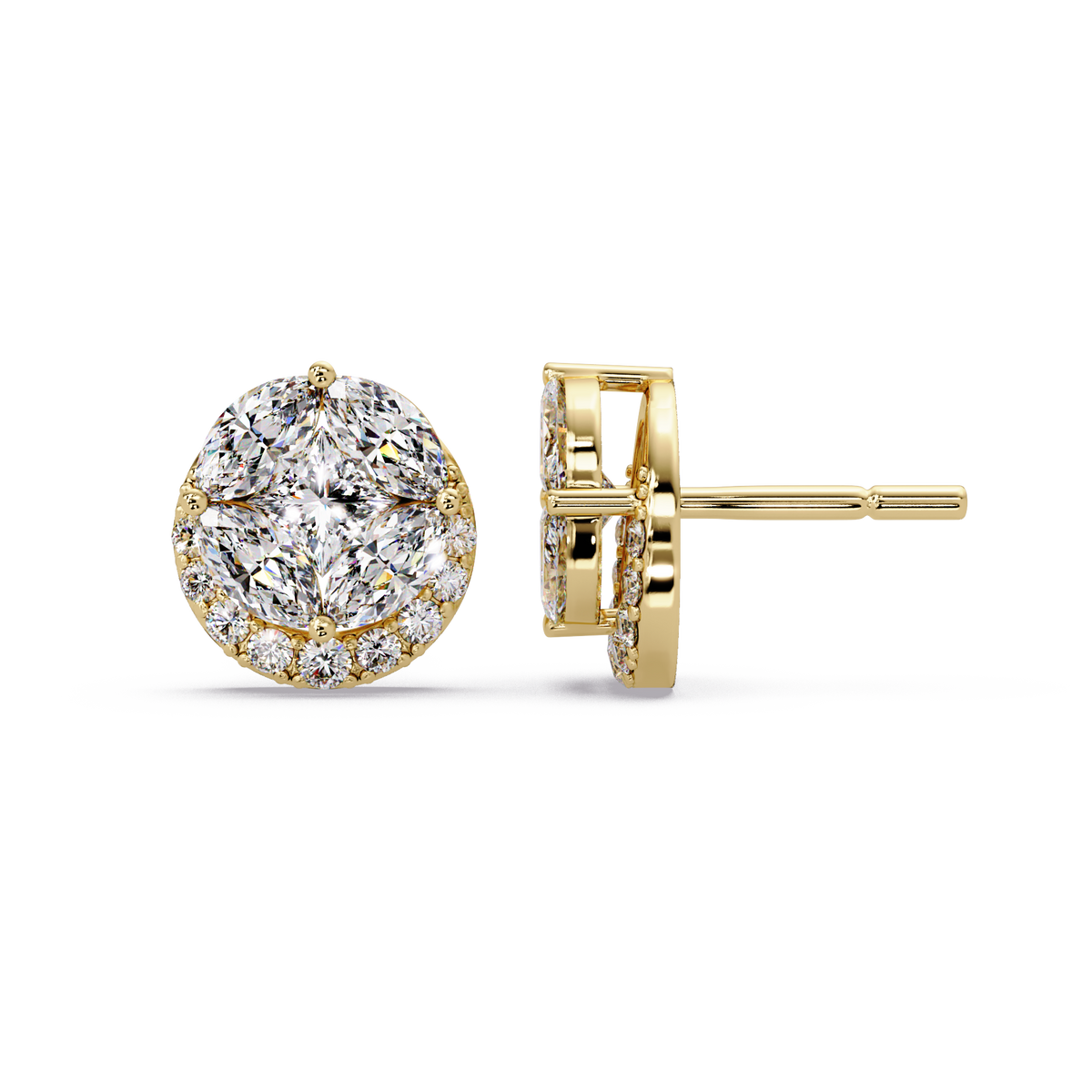 Round Cluster Lab Grown Diamond Stud Halo Earrings - HIGHCARAT DIAMONDS