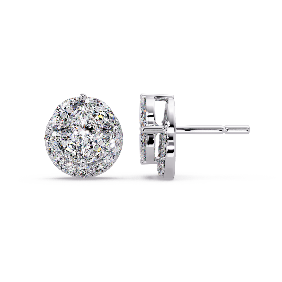 Round Cluster Lab Grown Diamond Stud Halo Earrings - HIGHCARAT DIAMONDS