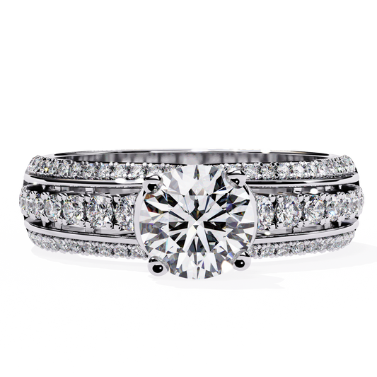 Round Cut 1.23Ct Lab Grown Diamond Unique Delicate Prong Set Three Row Statement Bridesmaid Ring - HIGHCARAT DIAMONDS