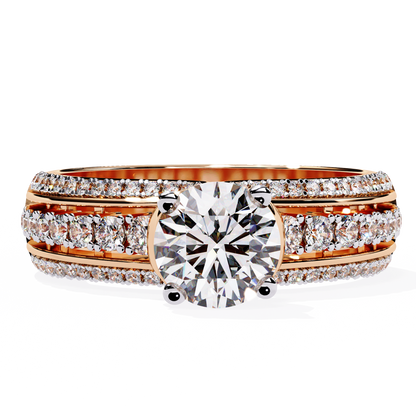 Round Cut 1.23Ct Lab Grown Diamond Unique Delicate Prong Set Three Row Statement Bridesmaid Ring - HIGHCARAT DIAMONDS