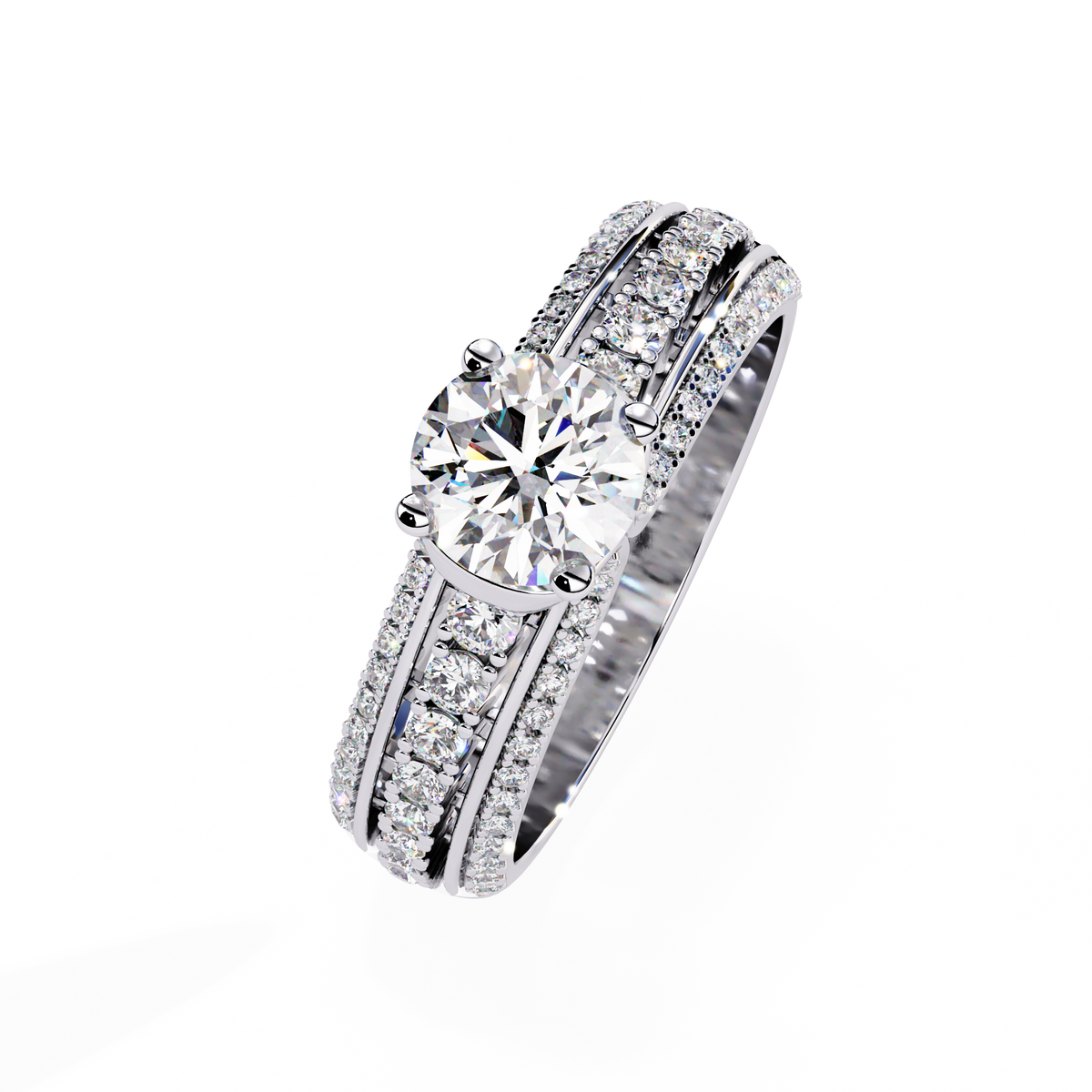 Round Cut 1.23Ct Lab Grown Diamond Unique Delicate Prong Set Three Row Statement Bridesmaid Ring - HIGHCARAT DIAMONDS