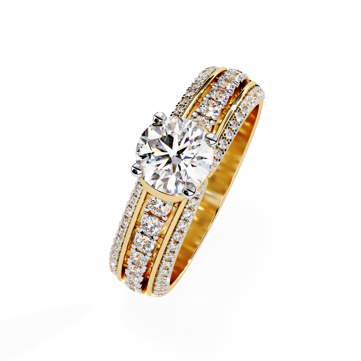 Round Cut 1.23Ct Lab Grown Diamond Unique Delicate Prong Set Three Row Statement Bridesmaid Ring - HIGHCARAT DIAMONDS
