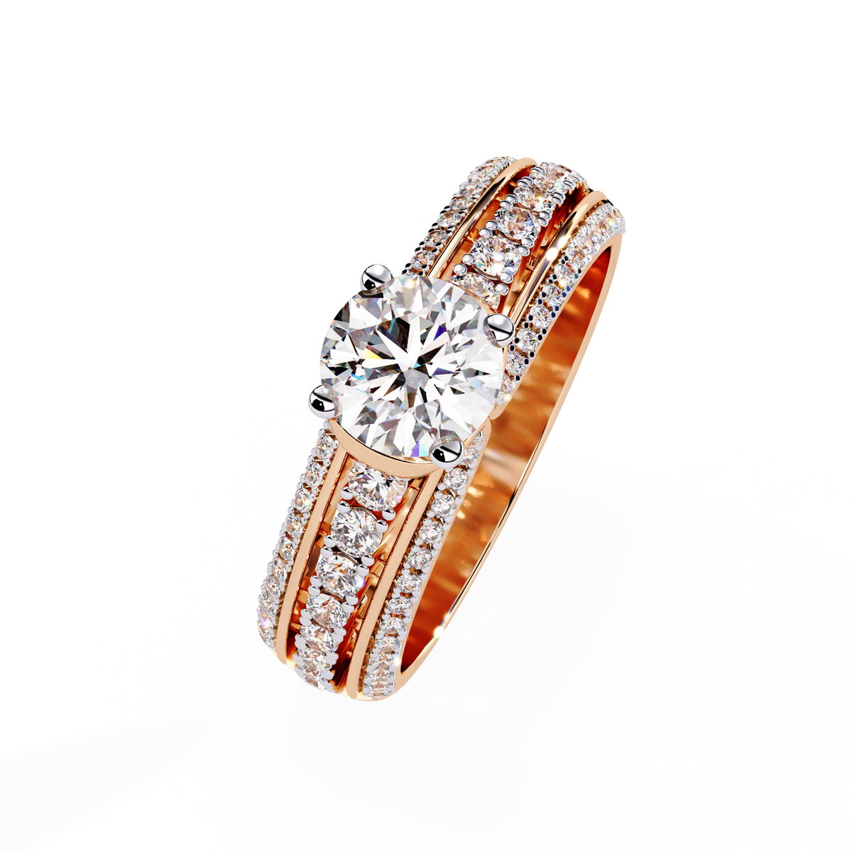 Round Cut 1.23Ct Lab Grown Diamond Unique Delicate Prong Set Three Row Statement Bridesmaid Ring - HIGHCARAT DIAMONDS