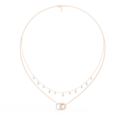 Round Cut 10k Solid  Rose Gold Diamond Unique Open Circle Vintage Multi Layer Statement Party Wear  Anneke Necklace - HIGHCARAT DIAMONDS