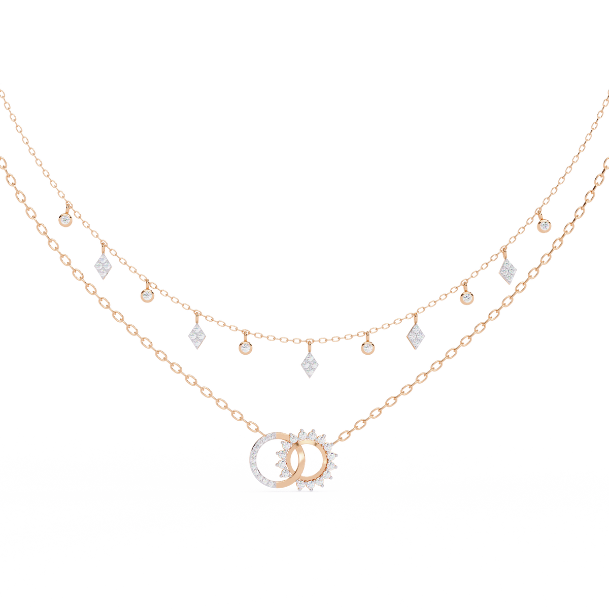 Round Cut 10k Solid  Rose Gold Diamond Unique Open Circle Vintage Multi Layer Statement Party Wear  Anneke Necklace - HIGHCARAT DIAMONDS