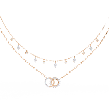 Round Cut 10k Solid  Rose Gold Diamond Unique Open Circle Vintage Multi Layer Statement Party Wear  Anneke Necklace - HIGHCARAT DIAMONDS