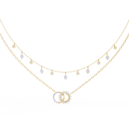 Round Cut 10k Solid  Rose Gold Diamond Unique Open Circle Vintage Multi Layer Statement Party Wear  Anneke Necklace - HIGHCARAT DIAMONDS