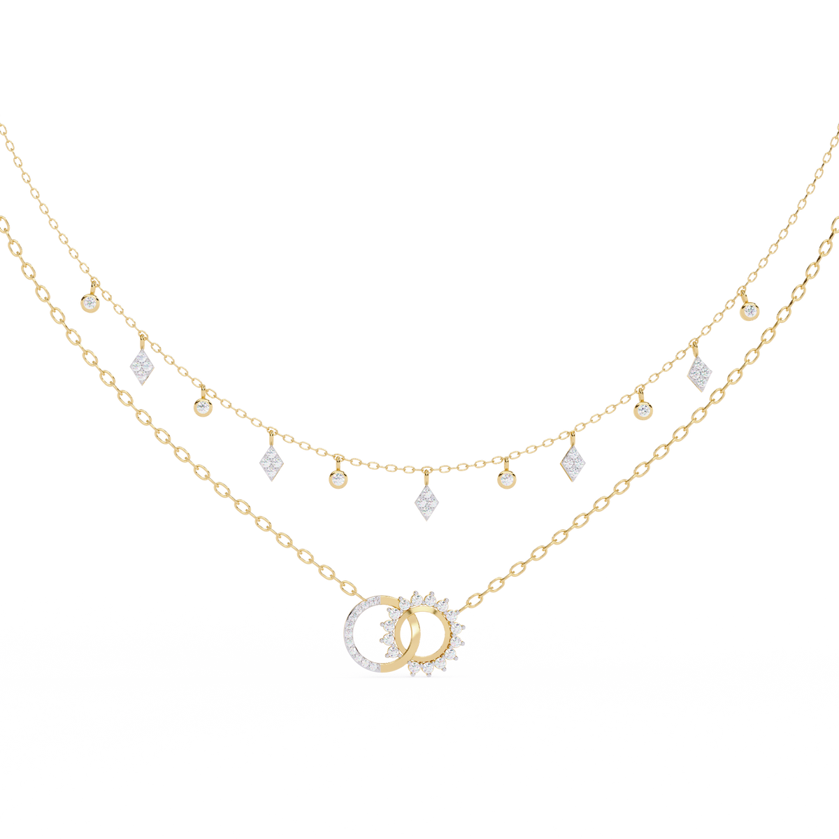 Round Cut 10k Solid  Rose Gold Diamond Unique Open Circle Vintage Multi Layer Statement Party Wear  Anneke Necklace - HIGHCARAT DIAMONDS