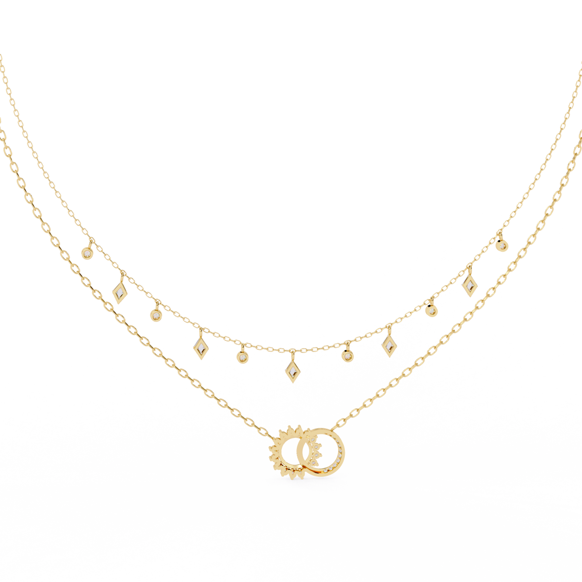 Round Cut 10k Solid  Rose Gold Diamond Unique Open Circle Vintage Multi Layer Statement Party Wear  Anneke Necklace - HIGHCARAT DIAMONDS