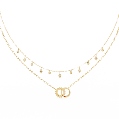 Round Cut 10k Solid  Rose Gold Diamond Unique Open Circle Vintage Multi Layer Statement Party Wear  Anneke Necklace - HIGHCARAT DIAMONDS