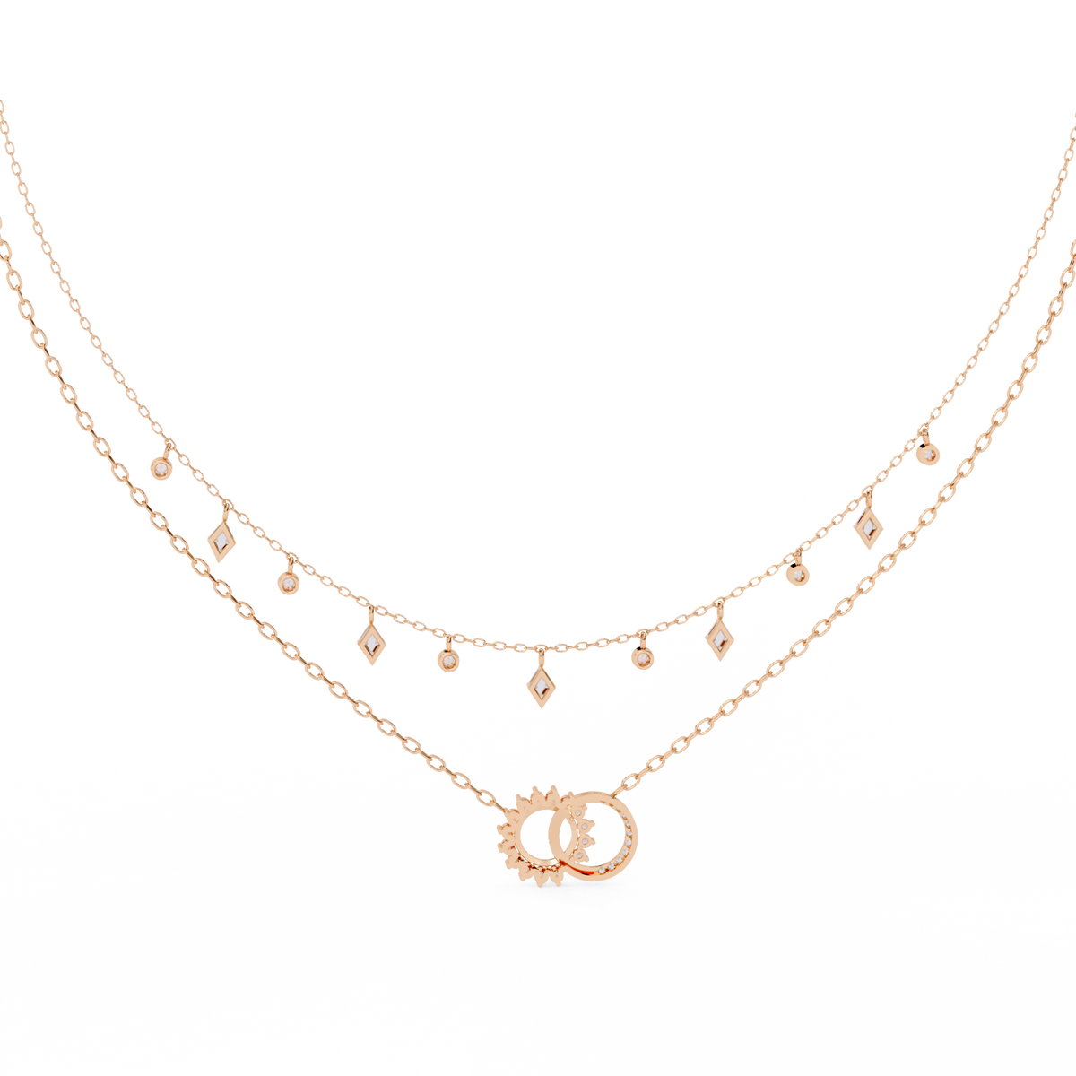 Round Cut 10k Solid  Rose Gold Diamond Unique Open Circle Vintage Multi Layer Statement Party Wear  Anneke Necklace - HIGHCARAT DIAMONDS