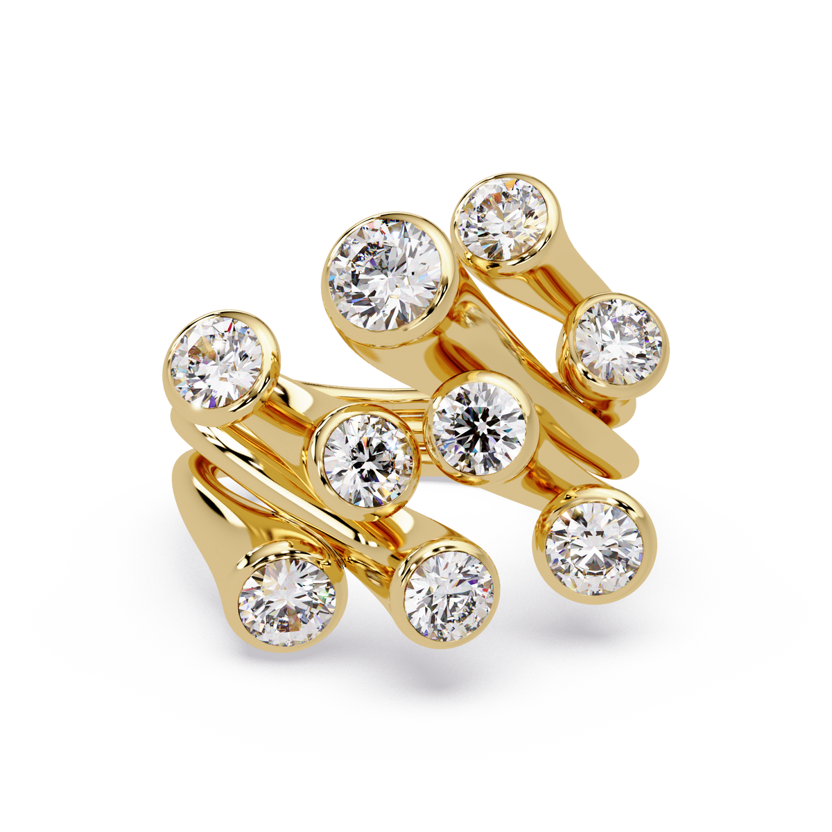 Round Cut Bezel Set Multi Layer Lab Grown Diamond Open Ring - HIGHCARAT DIAMONDS