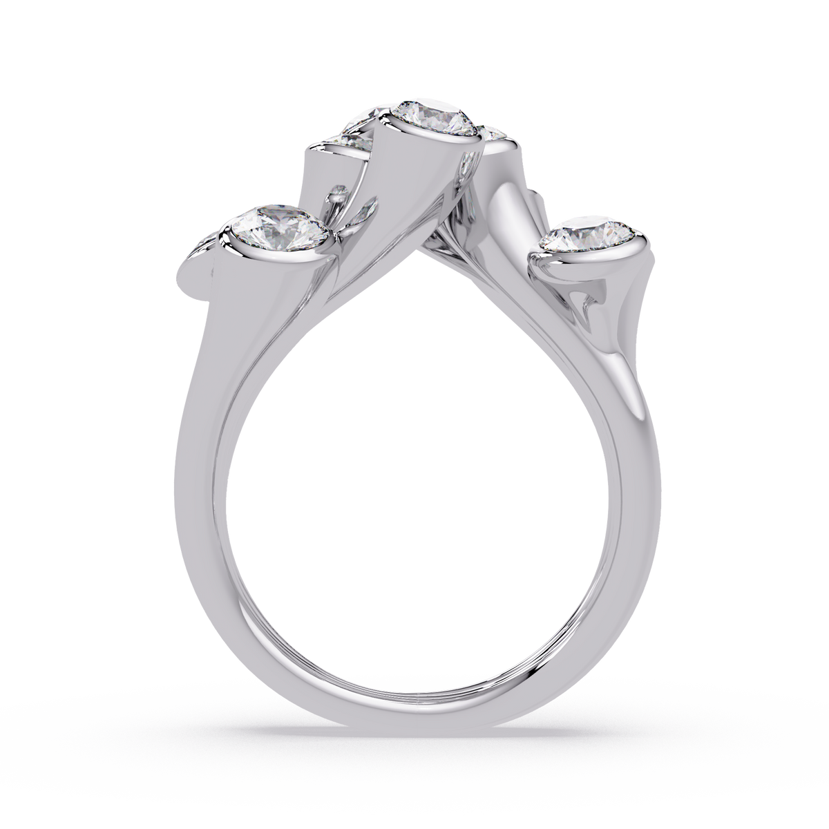 Round Cut Bezel Set Multi Layer Lab Grown Diamond Open Ring - HIGHCARAT DIAMONDS