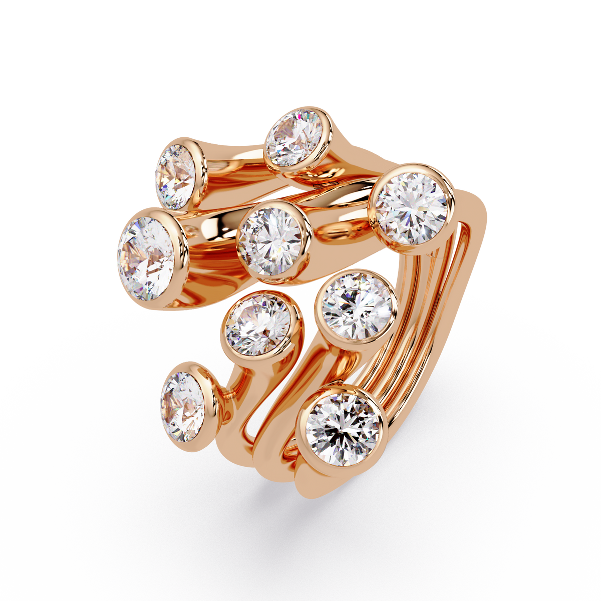 Round Cut Bezel Set Multi Layer Lab Grown Diamond Open Ring - HIGHCARAT DIAMONDS