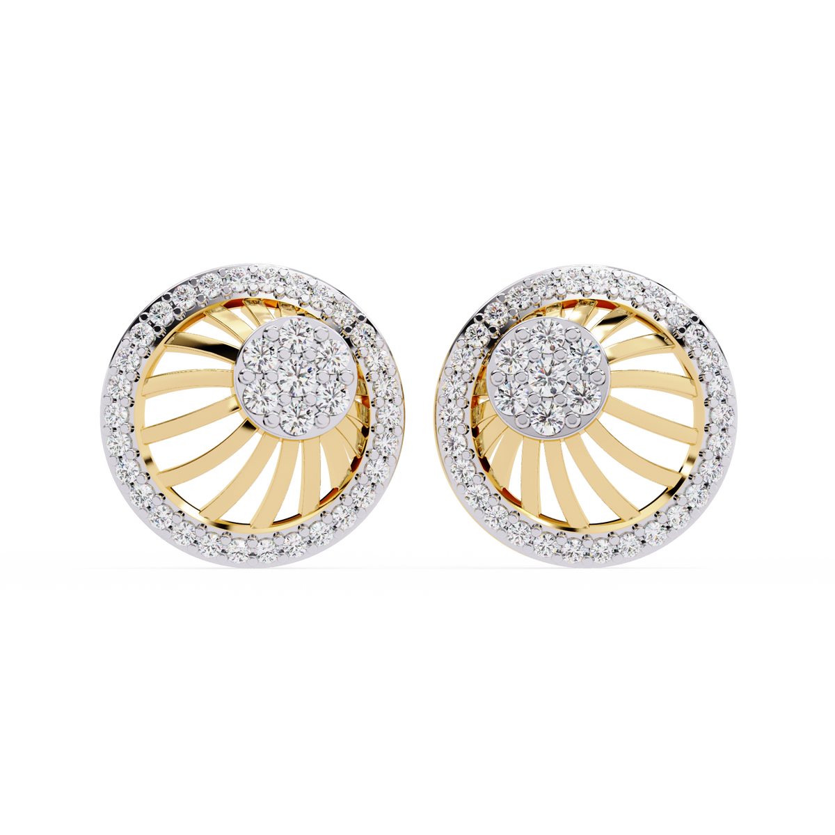 Round Cut White Colorless Diamond Handcrafted Vintage 14k Solid White Gold Sparkling Every Day Stud Earring - HIGHCARAT DIAMONDS