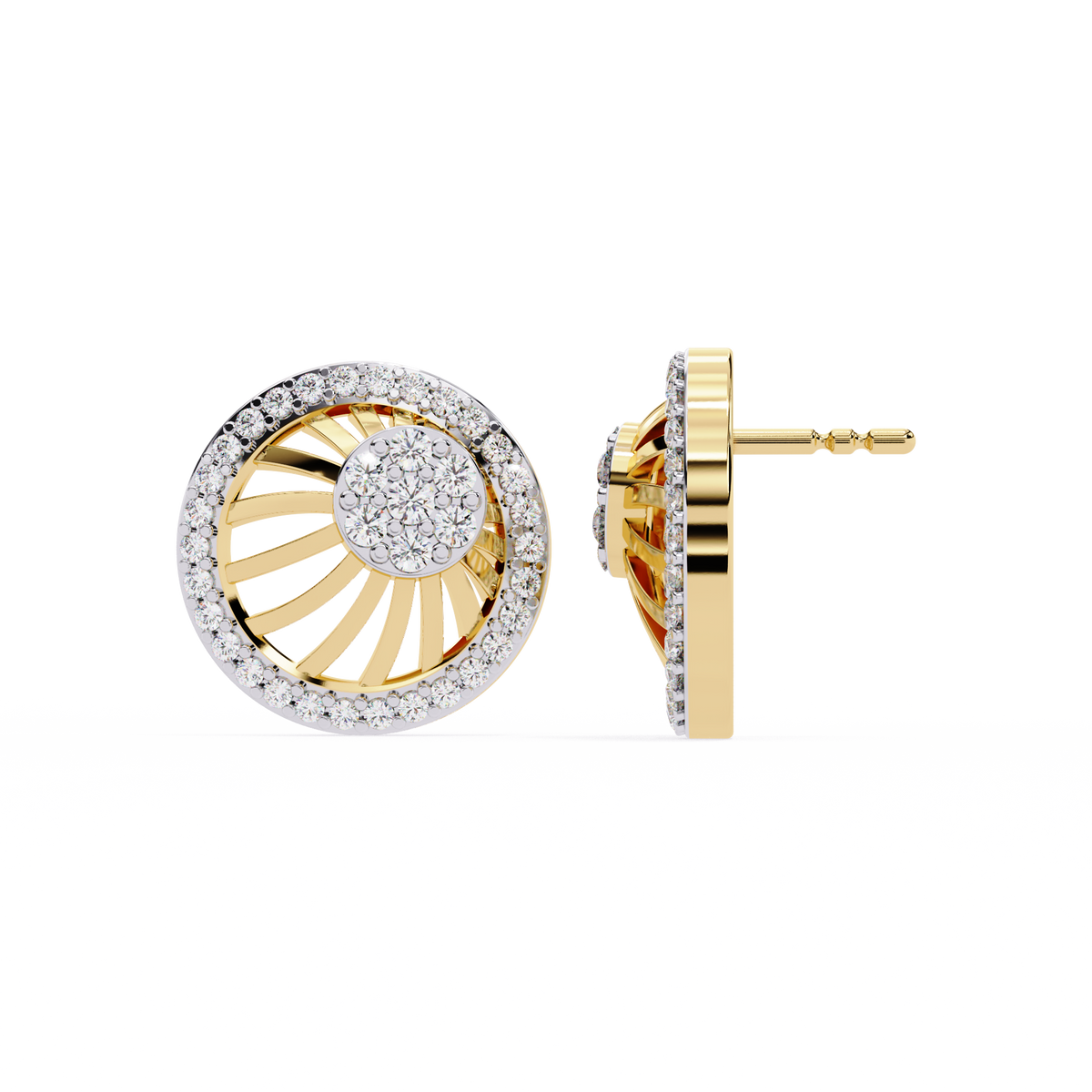 Round Cut White Colorless Diamond Handcrafted Vintage 14k Solid White Gold Sparkling Every Day Stud Earring - HIGHCARAT DIAMONDS