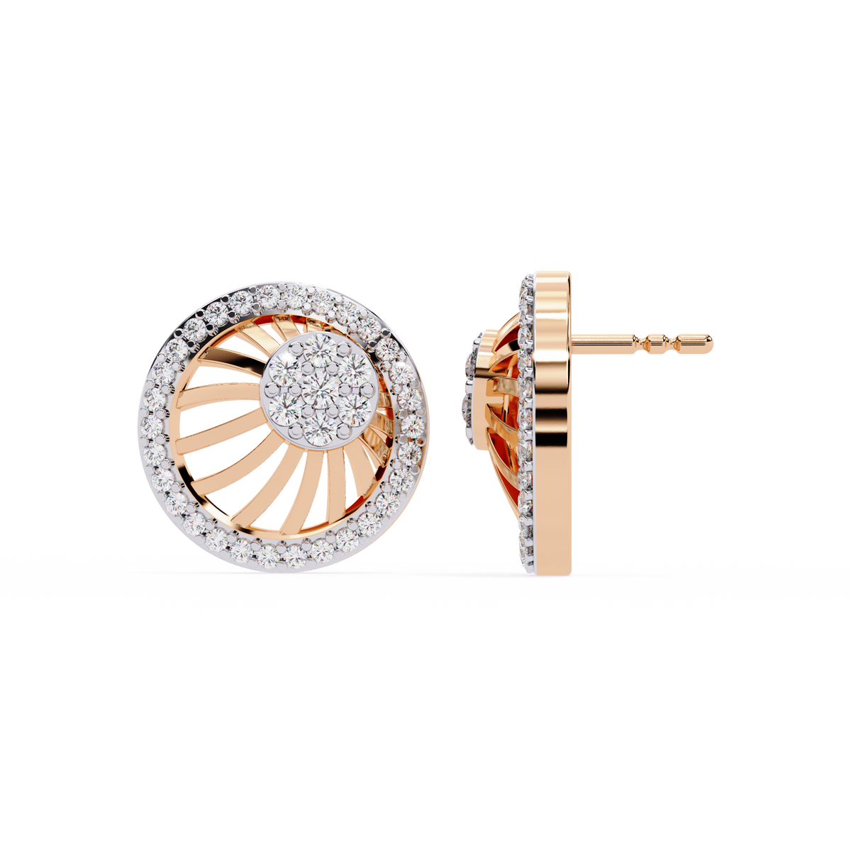 Round Cut White Colorless Diamond Handcrafted Vintage 14k Solid White Gold Sparkling Every Day Stud Earring - HIGHCARAT DIAMONDS