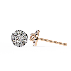 Round Cut Diamond Halo Screw Back Earrings Side Angle View