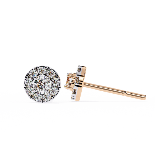 Round Cut Diamond Halo Screw Back Earrings Side Angle View
