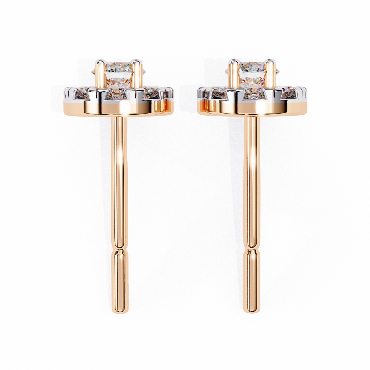 Colorless Diamond Halo Earrings Top View Showing Facets