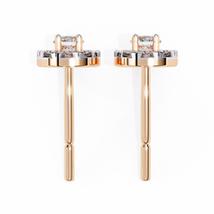 Colorless Diamond Halo Earrings Top View Showing Facets