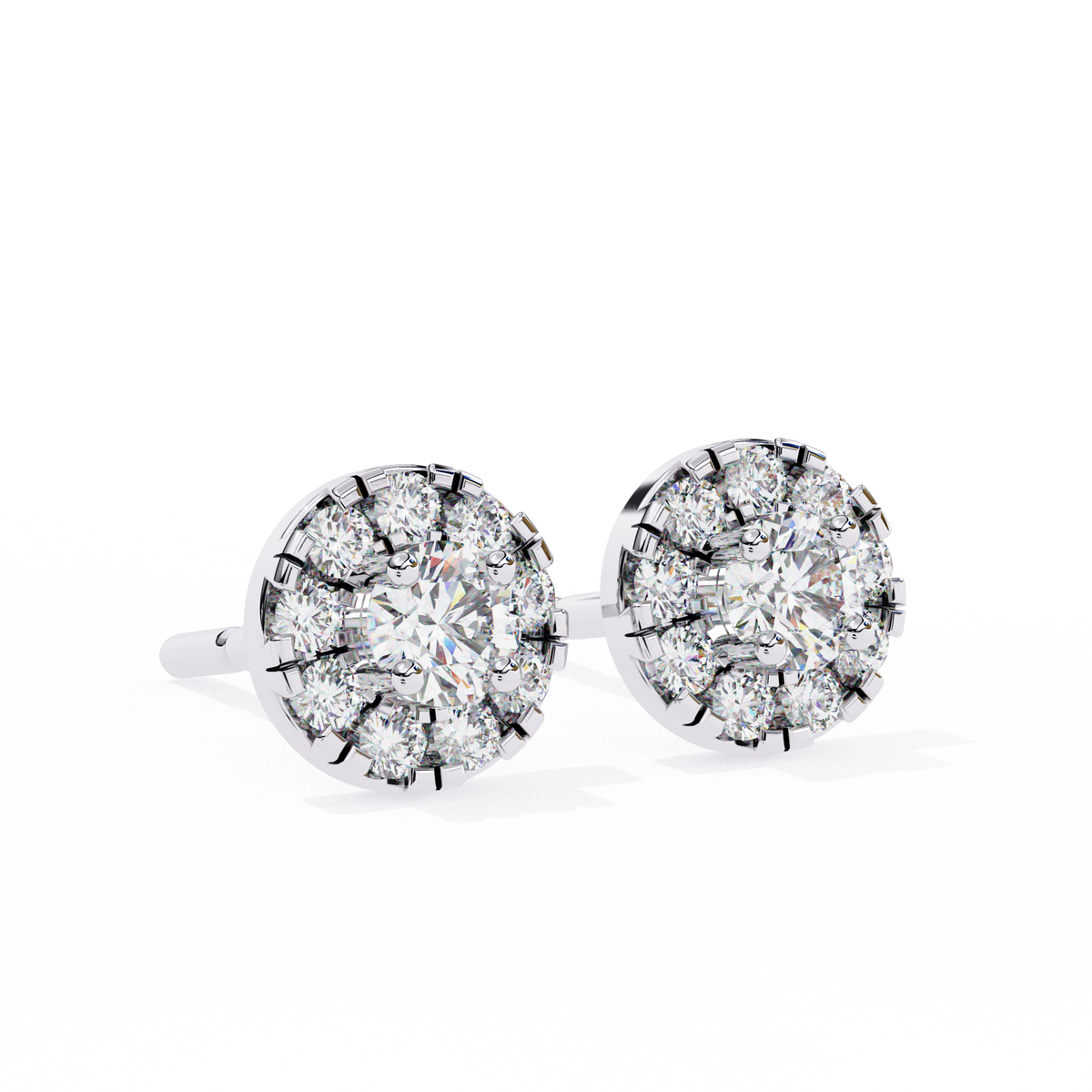Screw Back Diamond Halo Earrings Side Profile Showing Setting
