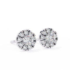 Screw Back Diamond Halo Earrings Side Profile Showing Setting