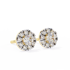 Round Cut Colorless Lab Grown Diamond Halo Screw Back Earrings Front View
