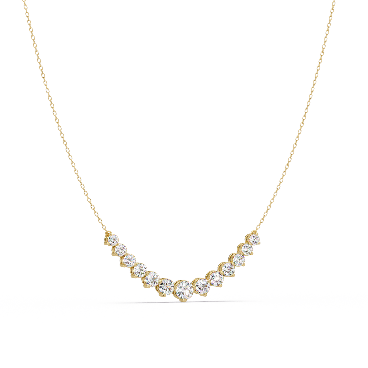Round Cut Curved Bar Lab Grown Diamond White Gold Necklace - HIGHCARAT DIAMONDS