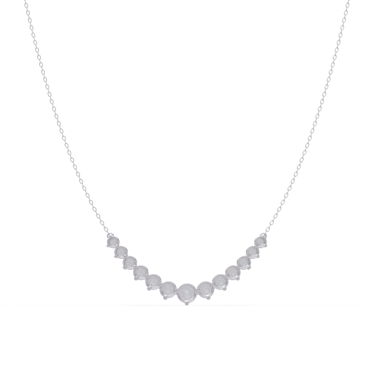 Round Cut Curved Bar Lab Grown Diamond White Gold Necklace - HIGHCARAT DIAMONDS