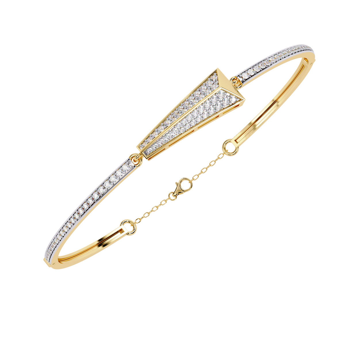 Round Cut Diamond 14k Solid Yellow Gold Unique  Art Deco Perfect Dainty Party Wear Bangle For Her - HIGHCARAT DIAMONDS