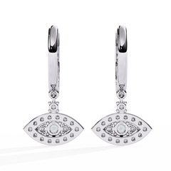 Round Cut Diamond Evil Eye Shape Antique Art Deco Dainty Sparkling Fabulous Huggie Hoop Wedding Earring - HIGHCARAT DIAMONDS