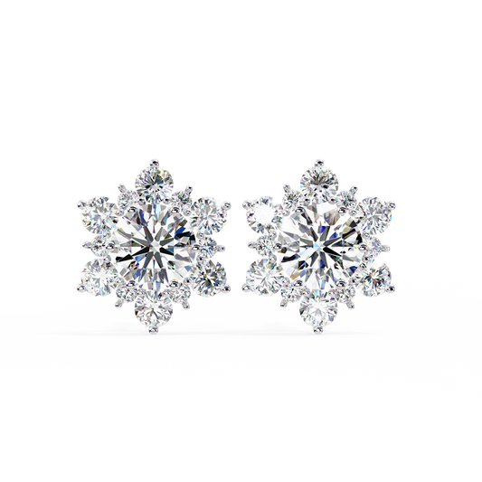 Round Cut Lab Grown Diamond Flower Shape Cluster Stud Earrings Front View