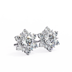 Flower Shape Diamond Cluster Stud Earrings Close-Up Detail