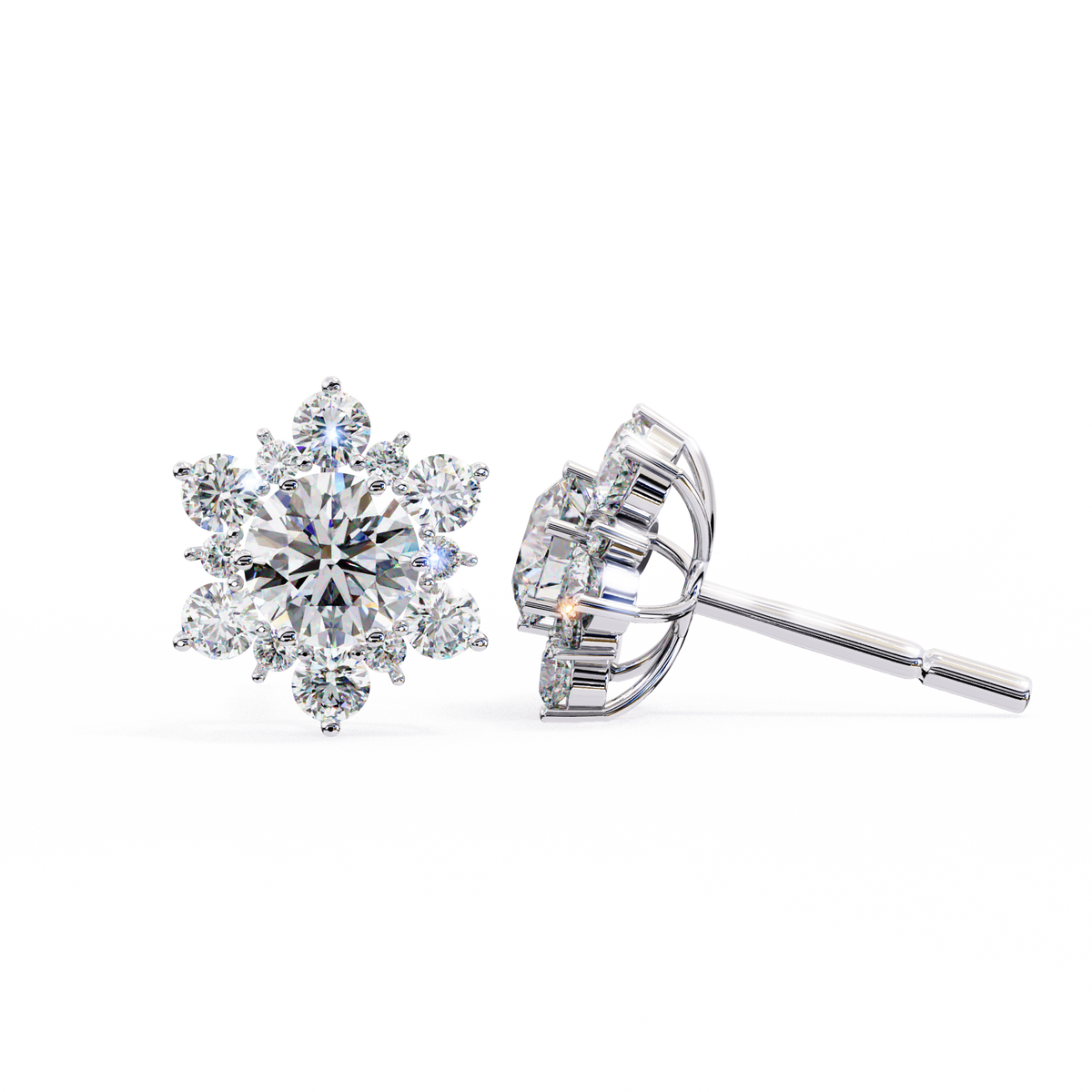 Round Cut Diamond Flower Shape Cluster Elegant Screw Back Perfect Wedding Stud Earring For Women's - HIGHCARAT DIAMONDS