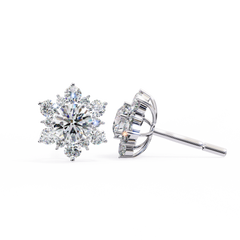Round Cut Diamond Flower Cluster Earrings Side Angle View